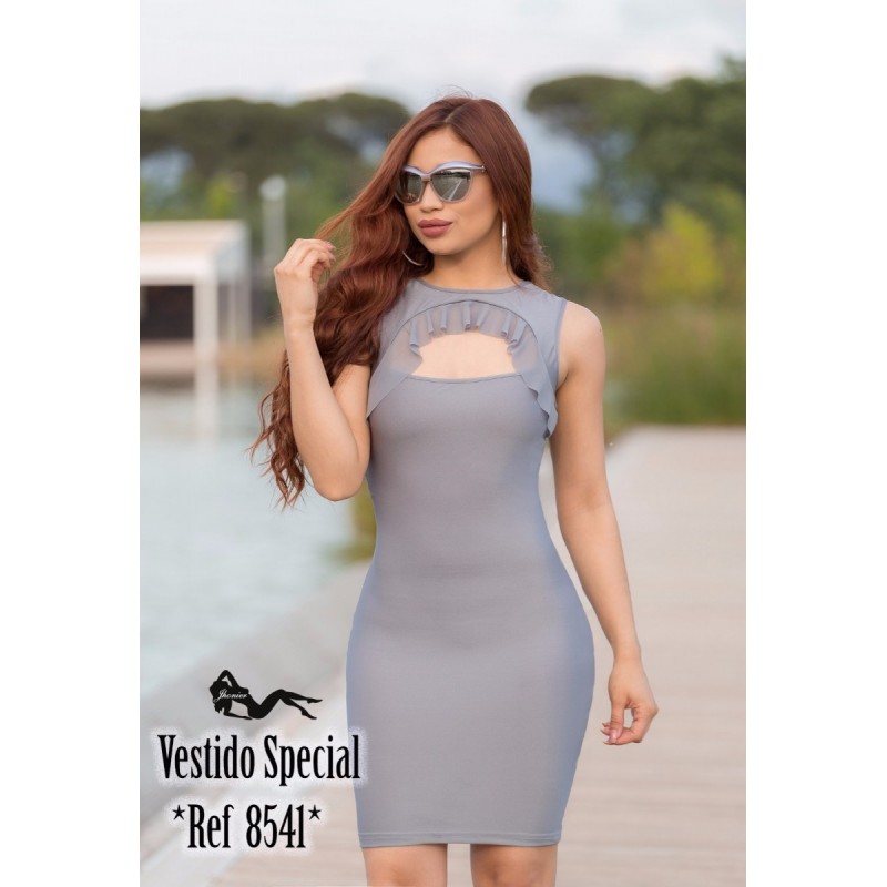 Ropa-Mujer _Vestido Colombiano Gris Plata - REF8541 _Jhonier